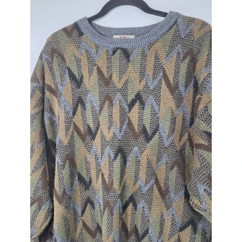 VTG S.Wm Casuals Mens Sweater Sz 2XL Grandpacore Biggie Old Money 90s Geometric